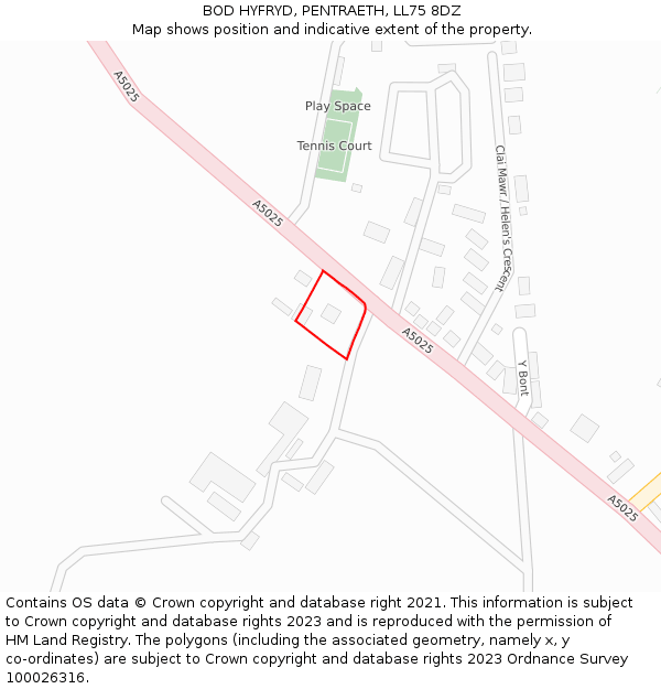 BOD HYFRYD, PENTRAETH, LL75 8DZ: Location map and indicative extent of plot