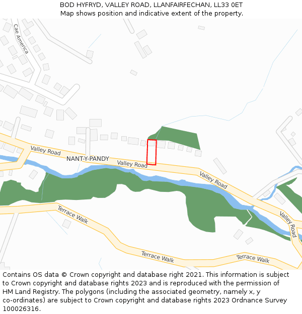 BOD HYFRYD, VALLEY ROAD, LLANFAIRFECHAN, LL33 0ET: Location map and indicative extent of plot