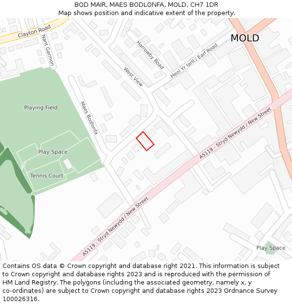 BOD MAIR, MAES BODLONFA, MOLD, CH7 1DR: Location map and indicative extent of plot