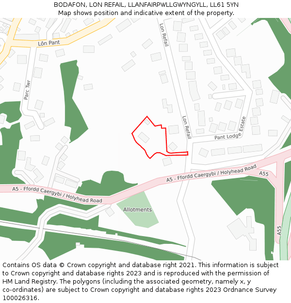 BODAFON, LON REFAIL, LLANFAIRPWLLGWYNGYLL, LL61 5YN: Location map and indicative extent of plot