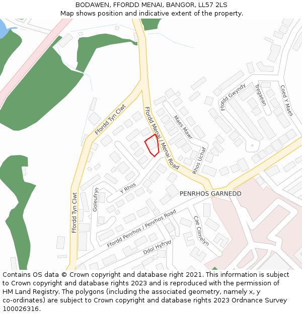 BODAWEN, FFORDD MENAI, BANGOR, LL57 2LS: Location map and indicative extent of plot