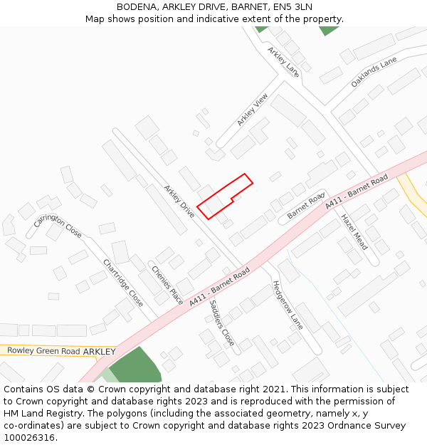 BODENA, ARKLEY DRIVE, BARNET, EN5 3LN: Location map and indicative extent of plot