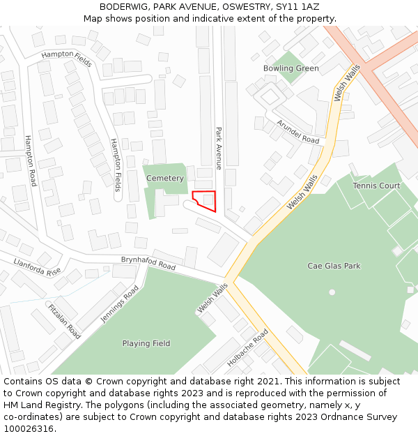 BODERWIG, PARK AVENUE, OSWESTRY, SY11 1AZ: Location map and indicative extent of plot