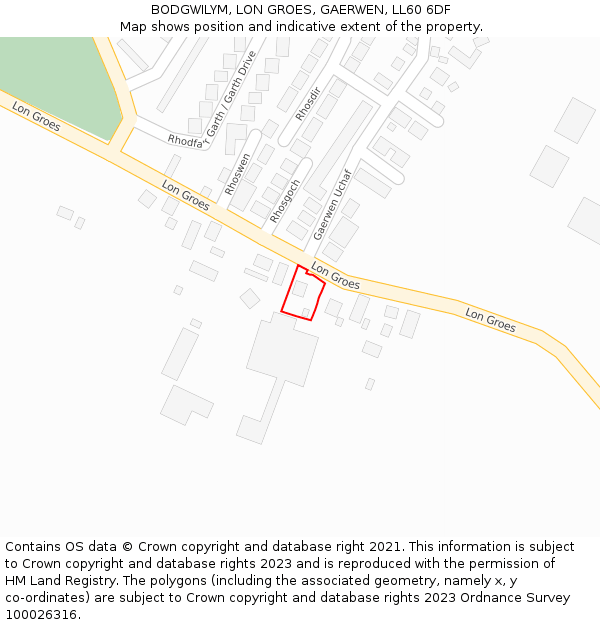 BODGWILYM, LON GROES, GAERWEN, LL60 6DF: Location map and indicative extent of plot