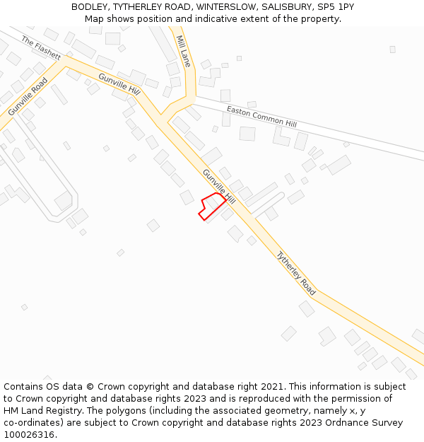 BODLEY, TYTHERLEY ROAD, WINTERSLOW, SALISBURY, SP5 1PY: Location map and indicative extent of plot