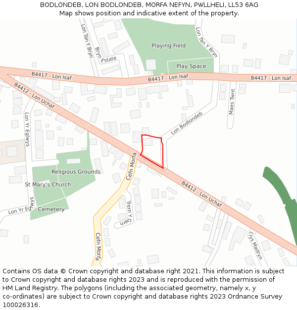 BODLONDEB, LON BODLONDEB, MORFA NEFYN, PWLLHELI, LL53 6AG: Location map and indicative extent of plot