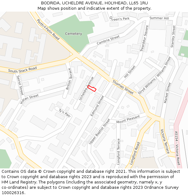 BODRIDA, UCHELDRE AVENUE, HOLYHEAD, LL65 1RU: Location map and indicative extent of plot