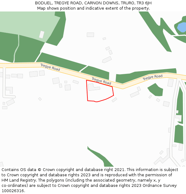 BODUEL, TREGYE ROAD, CARNON DOWNS, TRURO, TR3 6JH: Location map and indicative extent of plot