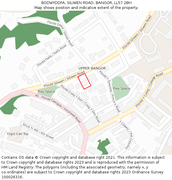 BODWYDDFA, SILIWEN ROAD, BANGOR, LL57 2BH: Location map and indicative extent of plot