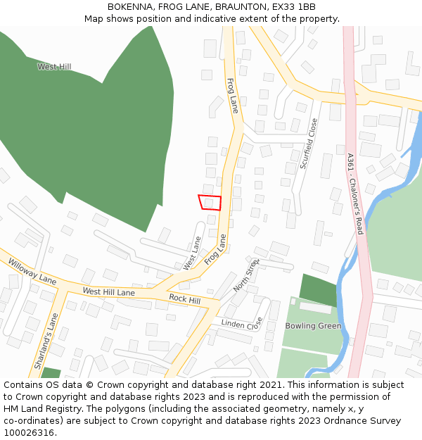 BOKENNA, FROG LANE, BRAUNTON, EX33 1BB: Location map and indicative extent of plot