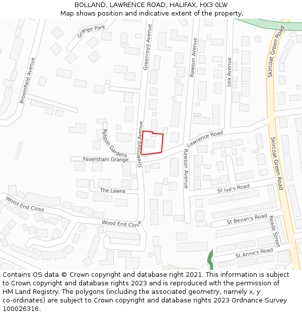 BOLLAND, LAWRENCE ROAD, HALIFAX, HX3 0LW: Location map and indicative extent of plot