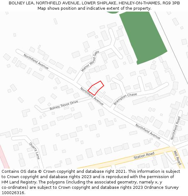 BOLNEY LEA, NORTHFIELD AVENUE, LOWER SHIPLAKE, HENLEY-ON-THAMES, RG9 3PB: Location map and indicative extent of plot