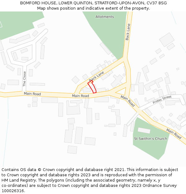 BOMFORD HOUSE, LOWER QUINTON, STRATFORD-UPON-AVON, CV37 8SG: Location map and indicative extent of plot