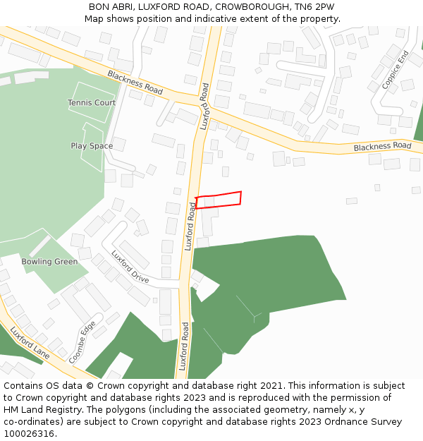 BON ABRI, LUXFORD ROAD, CROWBOROUGH, TN6 2PW: Location map and indicative extent of plot