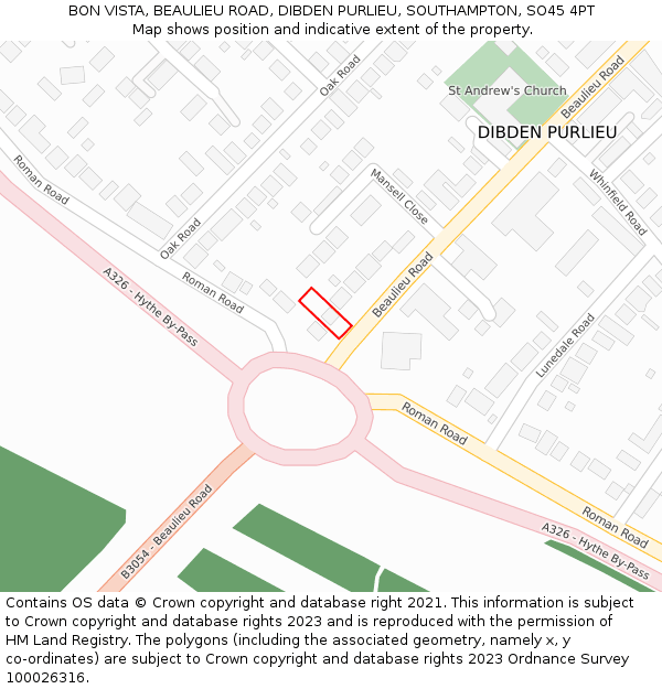 BON VISTA, BEAULIEU ROAD, DIBDEN PURLIEU, SOUTHAMPTON, SO45 4PT: Location map and indicative extent of plot