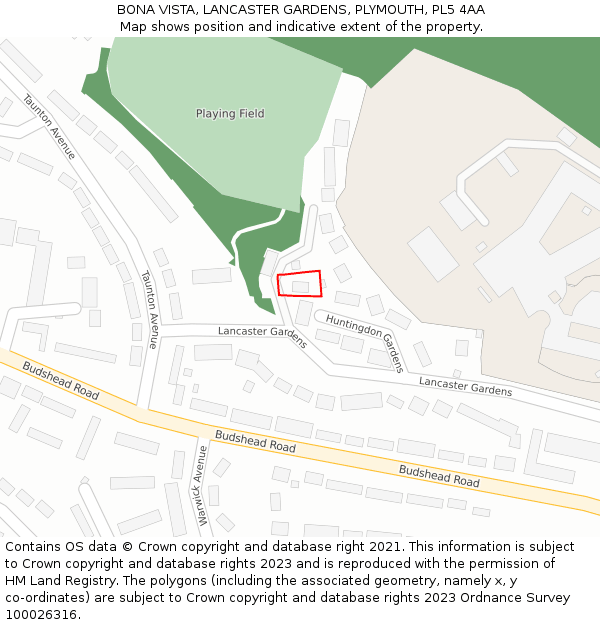 BONA VISTA, LANCASTER GARDENS, PLYMOUTH, PL5 4AA: Location map and indicative extent of plot