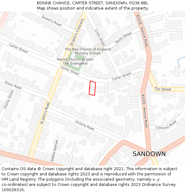 BONNE CHANCE, CARTER STREET, SANDOWN, PO36 8BL: Location map and indicative extent of plot