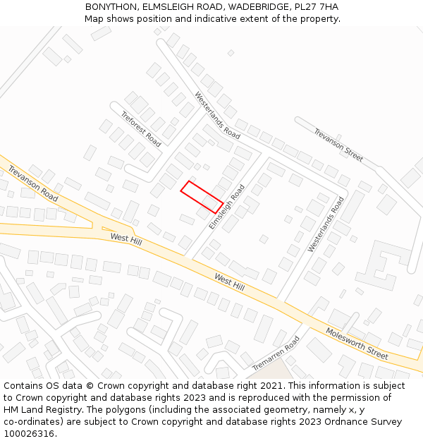 BONYTHON, ELMSLEIGH ROAD, WADEBRIDGE, PL27 7HA: Location map and indicative extent of plot