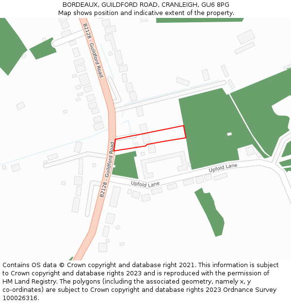 BORDEAUX, GUILDFORD ROAD, CRANLEIGH, GU6 8PG: Location map and indicative extent of plot