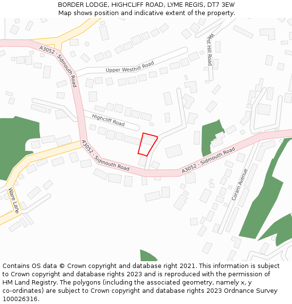 BORDER LODGE, HIGHCLIFF ROAD, LYME REGIS, DT7 3EW: Location map and indicative extent of plot