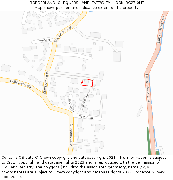 BORDERLAND, CHEQUERS LANE, EVERSLEY, HOOK, RG27 0NT: Location map and indicative extent of plot