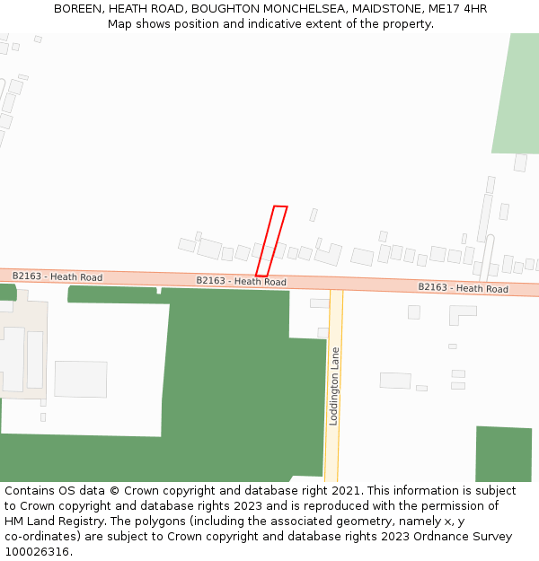 BOREEN, HEATH ROAD, BOUGHTON MONCHELSEA, MAIDSTONE, ME17 4HR: Location map and indicative extent of plot