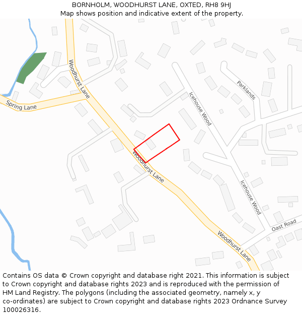 BORNHOLM, WOODHURST LANE, OXTED, RH8 9HJ: Location map and indicative extent of plot