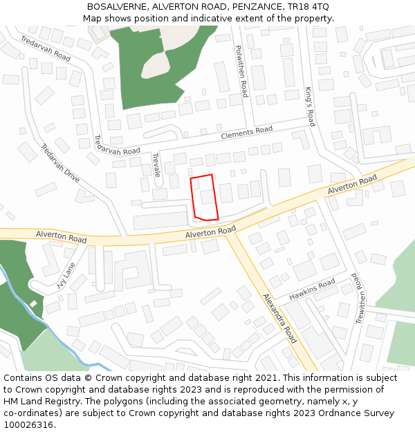 BOSALVERNE, ALVERTON ROAD, PENZANCE, TR18 4TQ: Location map and indicative extent of plot