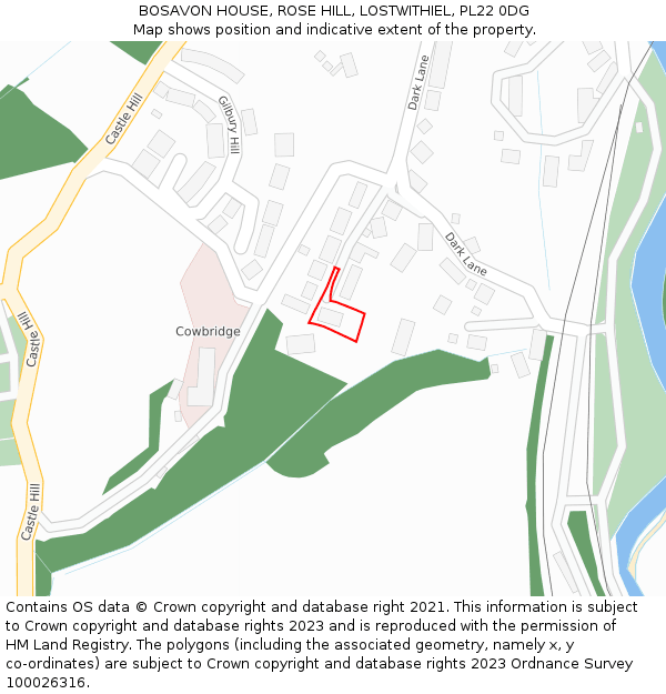 BOSAVON HOUSE, ROSE HILL, LOSTWITHIEL, PL22 0DG: Location map and indicative extent of plot