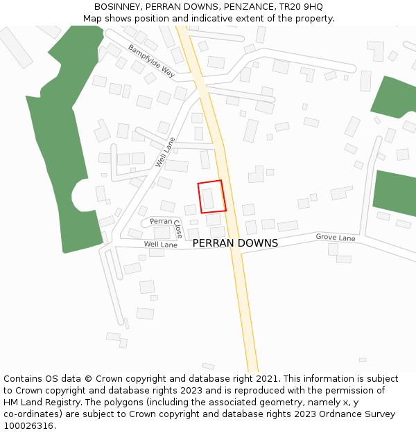 BOSINNEY, PERRAN DOWNS, PENZANCE, TR20 9HQ: Location map and indicative extent of plot