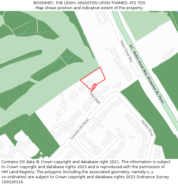 BOSINNEY, THE LEIGH, KINGSTON UPON THAMES, KT2 7DS: Location map and indicative extent of plot