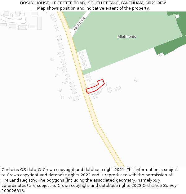 BOSKY HOUSE, LEICESTER ROAD, SOUTH CREAKE, FAKENHAM, NR21 9PW: Location map and indicative extent of plot