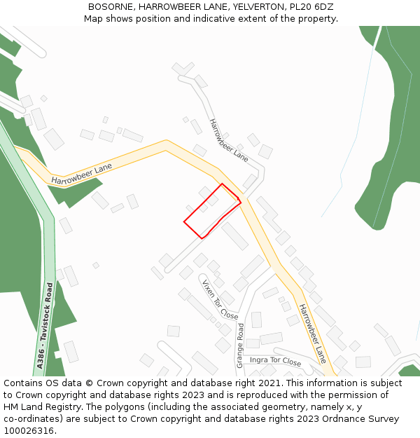 BOSORNE, HARROWBEER LANE, YELVERTON, PL20 6DZ: Location map and indicative extent of plot