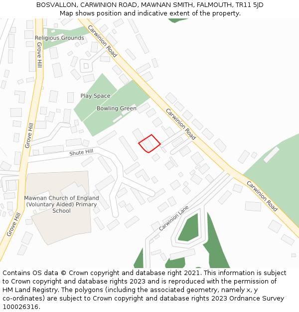 BOSVALLON, CARWINION ROAD, MAWNAN SMITH, FALMOUTH, TR11 5JD: Location map and indicative extent of plot