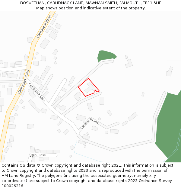 BOSVETHAN, CARLIDNACK LANE, MAWNAN SMITH, FALMOUTH, TR11 5HE: Location map and indicative extent of plot