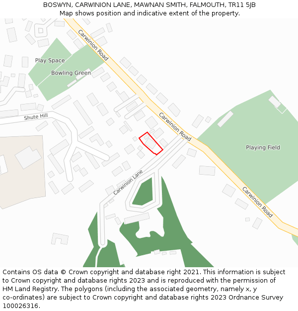 BOSWYN, CARWINION LANE, MAWNAN SMITH, FALMOUTH, TR11 5JB: Location map and indicative extent of plot