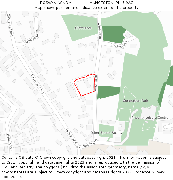 BOSWYN, WINDMILL HILL, LAUNCESTON, PL15 9AG: Location map and indicative extent of plot