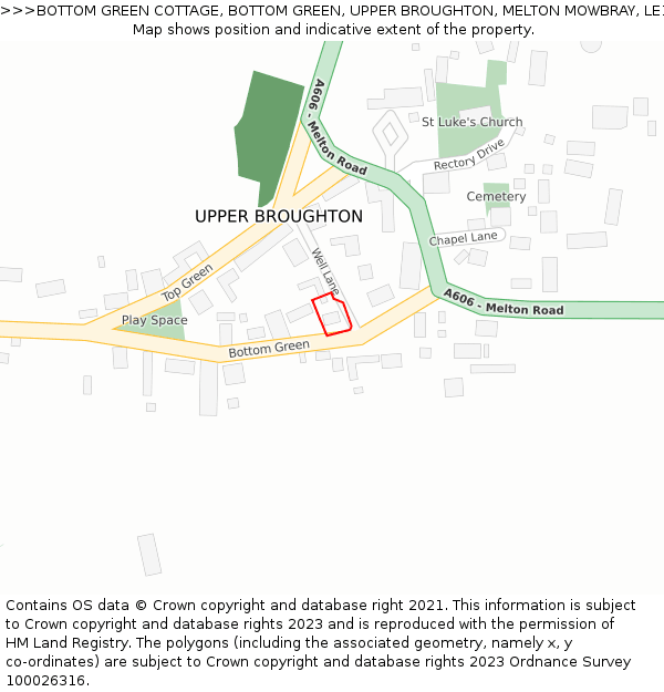 BOTTOM GREEN COTTAGE, BOTTOM GREEN, UPPER BROUGHTON, MELTON MOWBRAY, LE14 3BA: Location map and indicative extent of plot