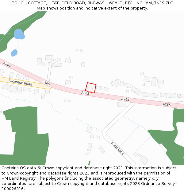 BOUGH COTTAGE, HEATHFIELD ROAD, BURWASH WEALD, ETCHINGHAM, TN19 7LG: Location map and indicative extent of plot