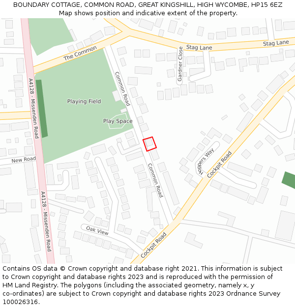 BOUNDARY COTTAGE, COMMON ROAD, GREAT KINGSHILL, HIGH WYCOMBE, HP15 6EZ: Location map and indicative extent of plot