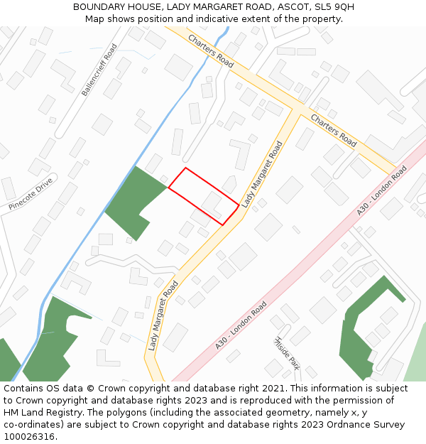 BOUNDARY HOUSE, LADY MARGARET ROAD, ASCOT, SL5 9QH: Location map and indicative extent of plot