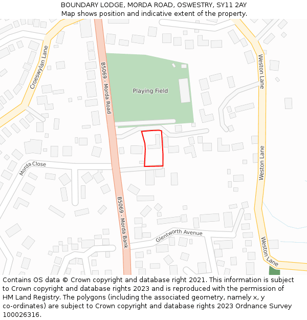 BOUNDARY LODGE, MORDA ROAD, OSWESTRY, SY11 2AY: Location map and indicative extent of plot