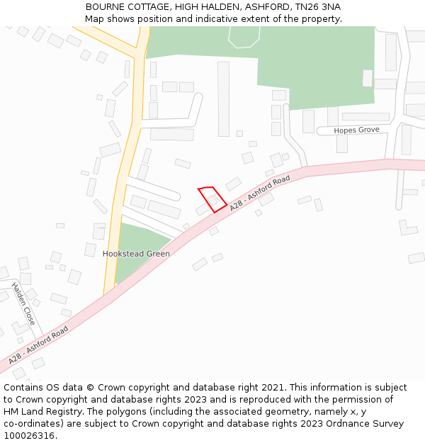 BOURNE COTTAGE, HIGH HALDEN, ASHFORD, TN26 3NA: Location map and indicative extent of plot