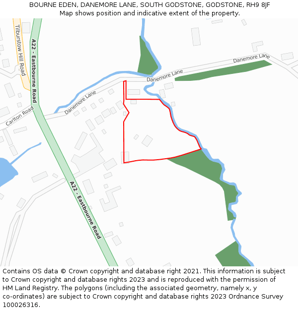 BOURNE EDEN, DANEMORE LANE, SOUTH GODSTONE, GODSTONE, RH9 8JF: Location map and indicative extent of plot