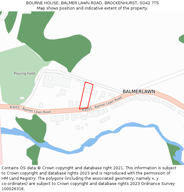 BOURNE HOUSE, BALMER LAWN ROAD, BROCKENHURST, SO42 7TS: Location map and indicative extent of plot