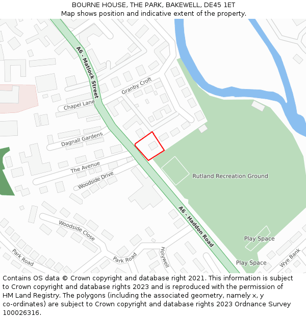 BOURNE HOUSE, THE PARK, BAKEWELL, DE45 1ET: Location map and indicative extent of plot
