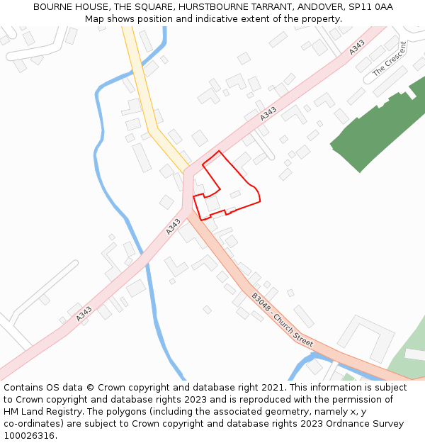 BOURNE HOUSE, THE SQUARE, HURSTBOURNE TARRANT, ANDOVER, SP11 0AA: Location map and indicative extent of plot