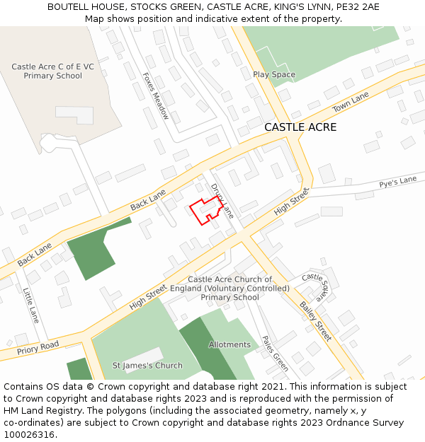 BOUTELL HOUSE, STOCKS GREEN, CASTLE ACRE, KING'S LYNN, PE32 2AE: Location map and indicative extent of plot