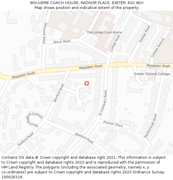 BOUVERIE COACH HOUSE, RADNOR PLACE, EXETER, EX2 4EH: Location map and indicative extent of plot