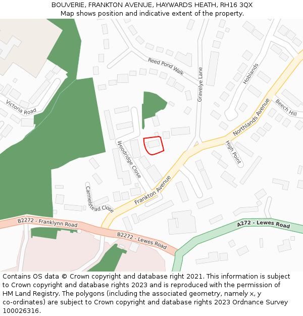 BOUVERIE, FRANKTON AVENUE, HAYWARDS HEATH, RH16 3QX: Location map and indicative extent of plot